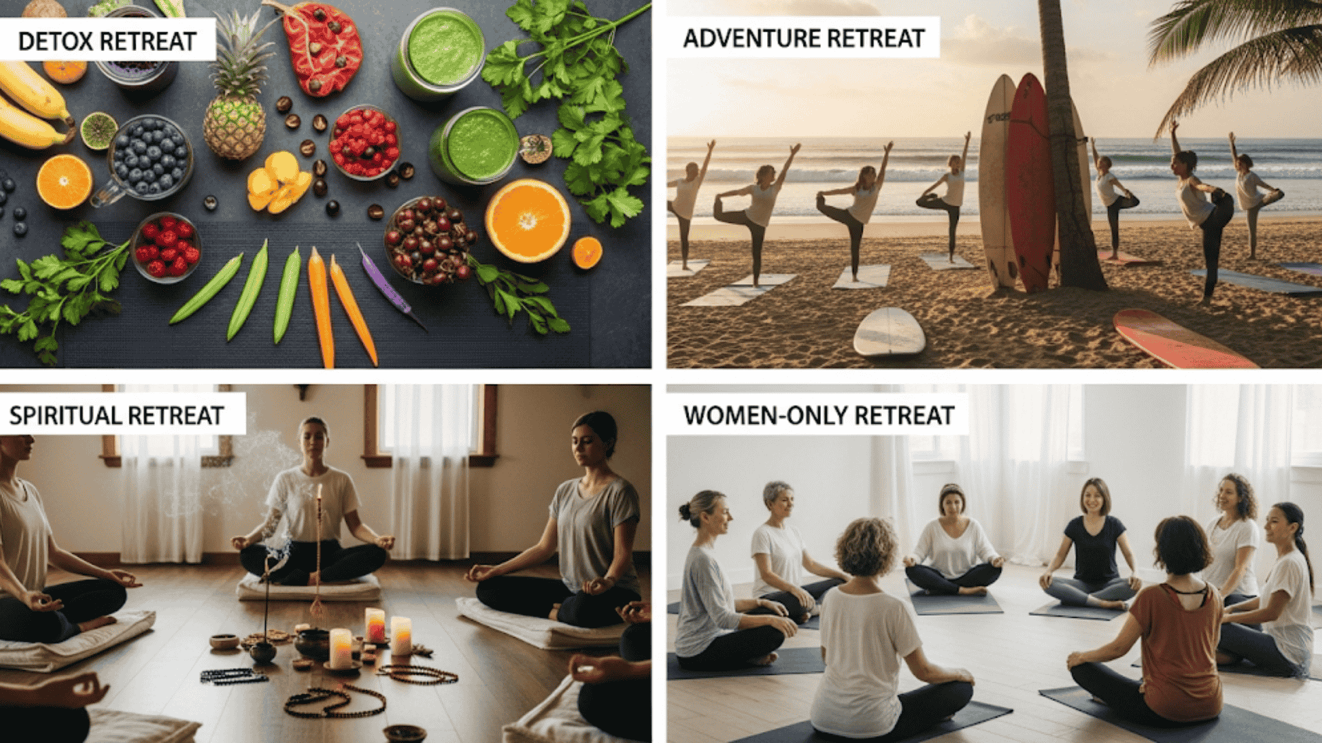 yoga retreats types collage