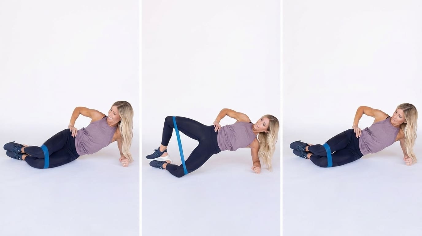 woman performing banded clamshell exercise with resistance band