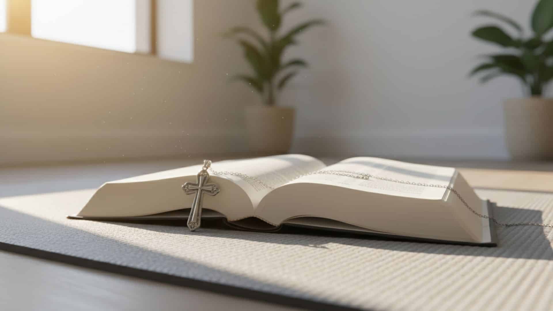 open-bible-with-cross-necklace-resting-over-a-yoga-mat