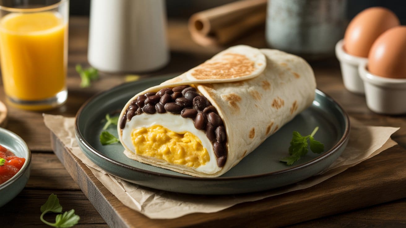 breakfast burrito with eggs and black beans