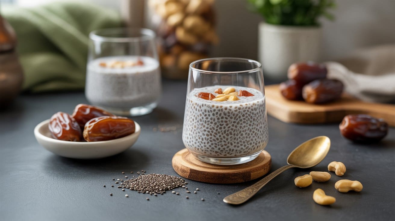 chia pudding with dates and nuts