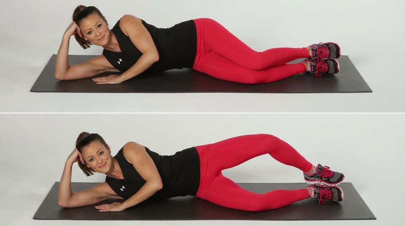 woman performing a clamshell exercise lying on her side
