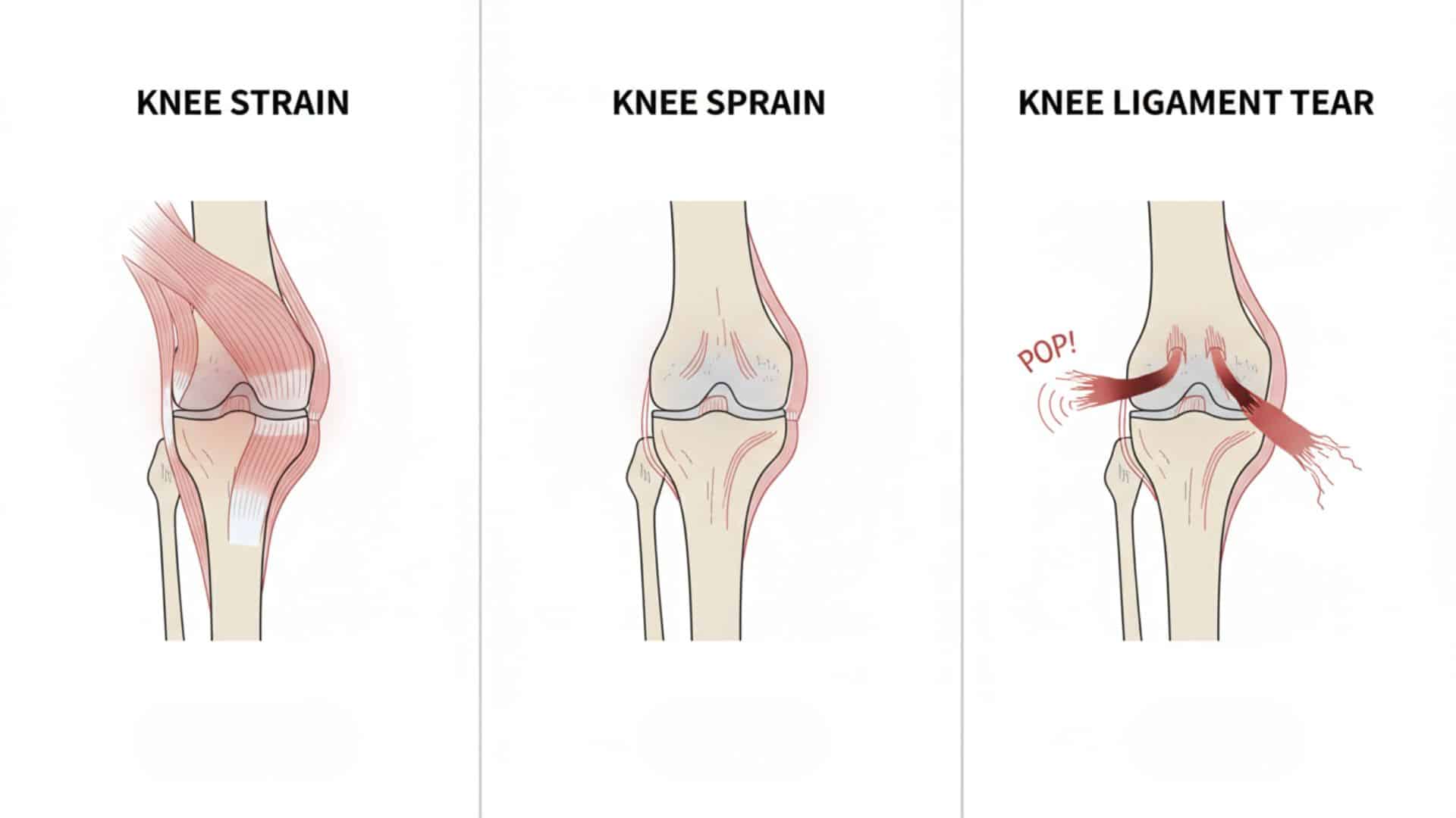 knee strain vs sprain vs ligament tear illustrated diagram