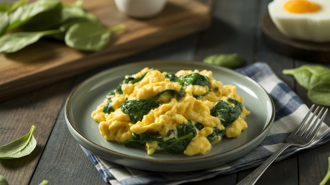 quick scrambled eggs with spinach